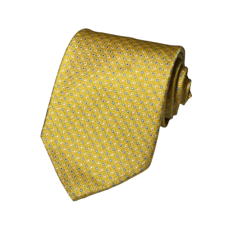 Brooks Brothers mens gold micro pattern jacquard 100% silk neck tie EUC